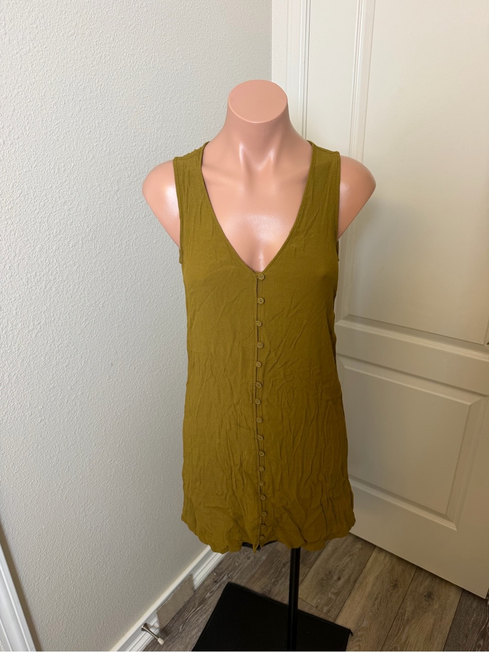 Madewell Olive Sleeveless Button-Front Mini Shirt Dress